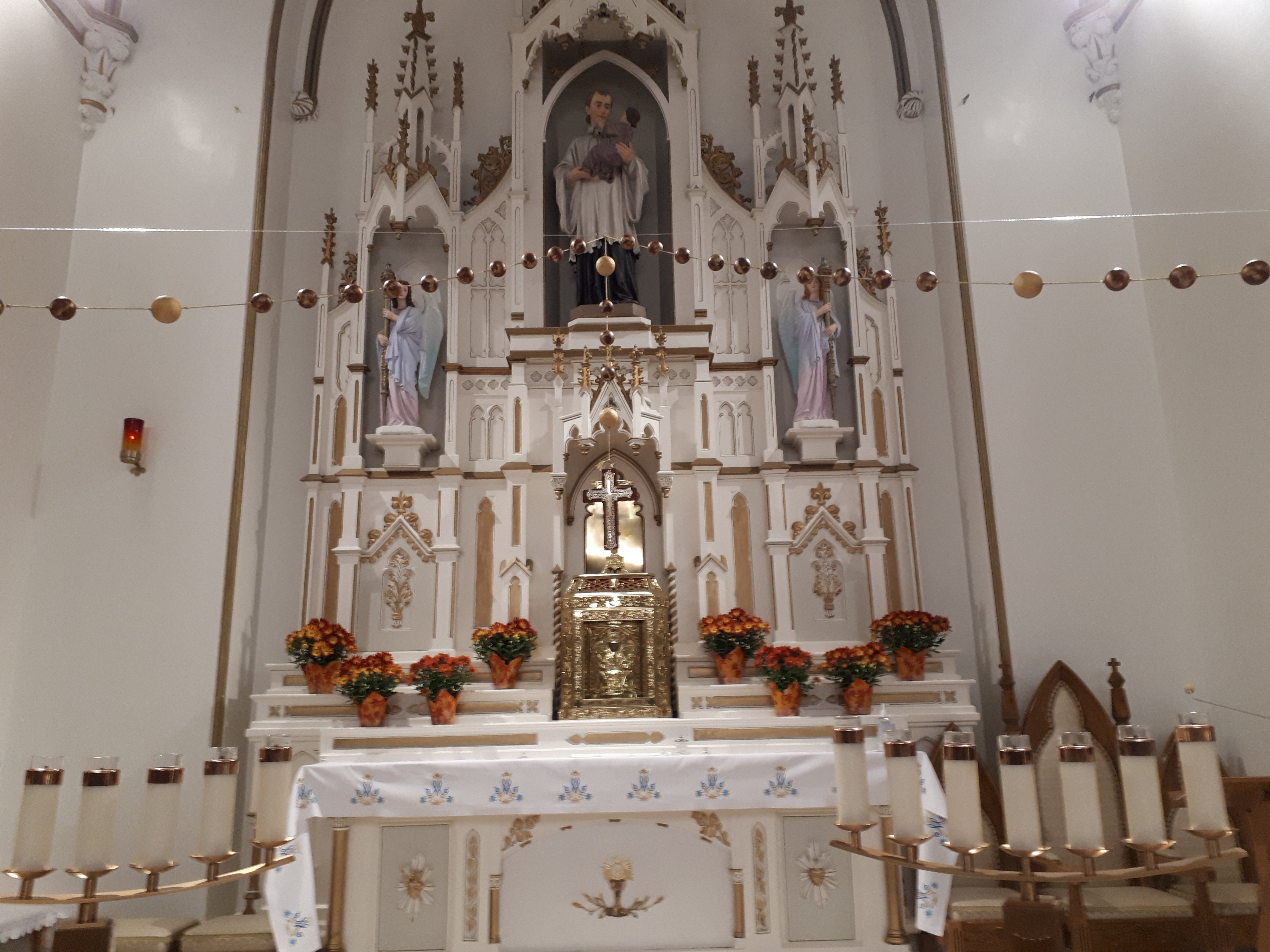 Church decorated with the rosary